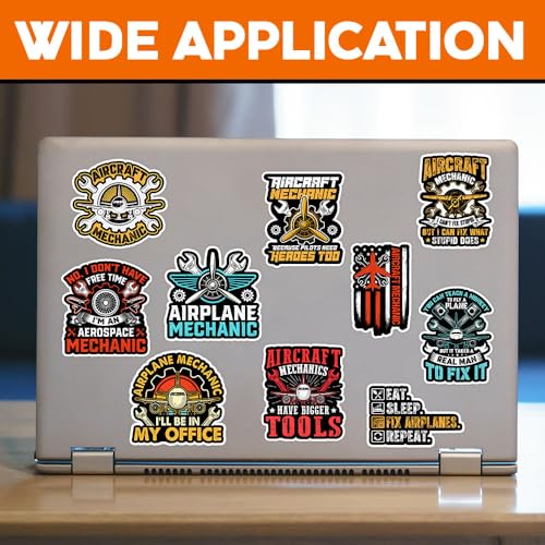 Image of MAIANEY [10Pcs, 3 inchx3 inch] Aircraft Mechanic Stickers, Aircraft Technician, Maintenance, Airline Airplane Pilot Decal, Waterproof Vinyl Decal, Gifts for Hard Hat, Car, Laptop, Helmet, Notebook, Cooler