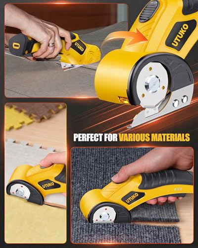 Image of Electric Cardboard Cutter, 800RPM High-Power Brushless Motor, 3500mAh Cordless Rechargeable Electric Scissors, Heavy Duty Box Cutter for Cardboard & Carton,Yellow