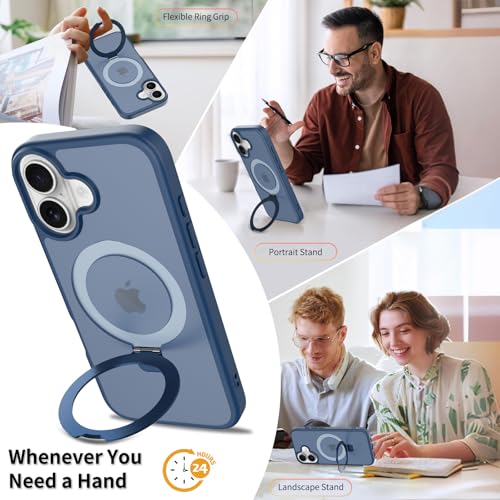 iYavvort Ultra-Magnetic Stand for iPhone 17 Case [Military Drop Protection] [Compatible with MagSafe] Shockproof Translucent Matte Slim Ring Holder Case for iPhone 17 (Blue) by iYavvort - Used condition - Image 3
