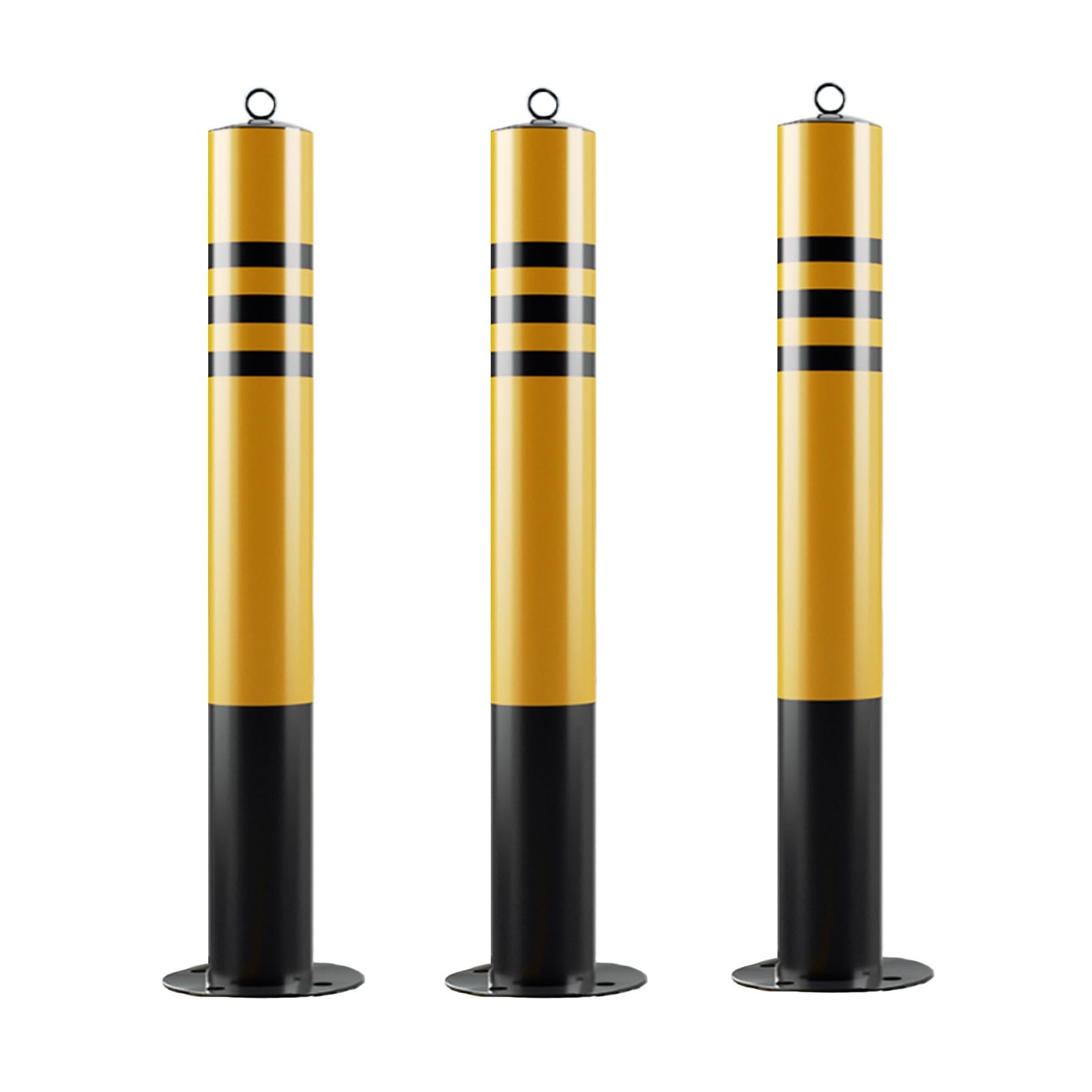 HCZKIUJY High Visibility Safety Bollard with Reflective Strips, Easy Install Parking Barrier for Road Security (Black (3pcs) 75cm/29.5in)