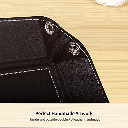 Image of YAPISHI Key Dish Bowl for Men, Entryway Catchall Holder Bedside Table Valet Tray for Pocket Stuff, PU Leather Nightstand Organizer for Dice /Coins /Wallet /Watch /Rings /Sunglasses, Dresser /Coffee Table