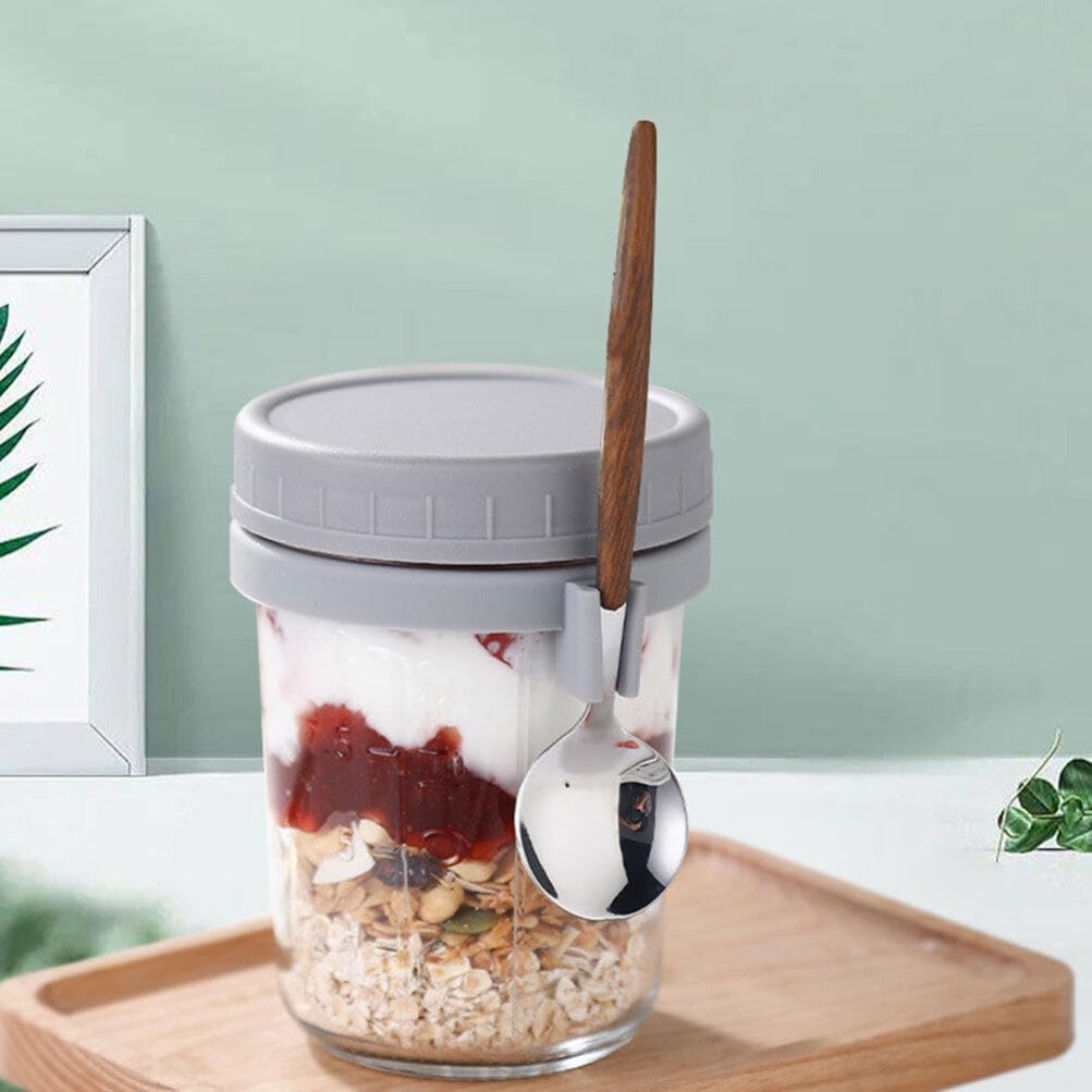 Cabilock 4sets Lidded Oatmeal Cups Spoons Sealed Glass Storage Containers for Overnight Oats and Breakfast The Go Versatile Kitchen Essential