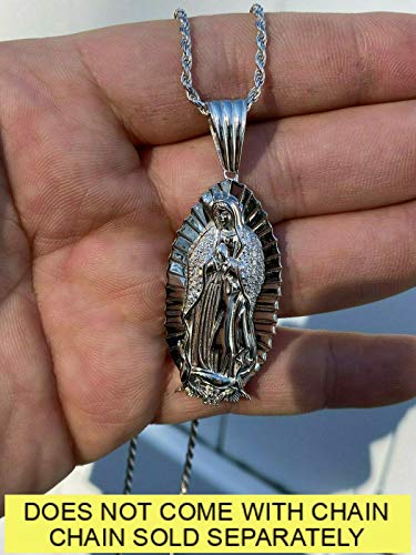 HarlemBling Solid 925 Sterling Silver - Men's Virgin Mary Pendant - Iced Nuestra Señora de Guadalupe3
