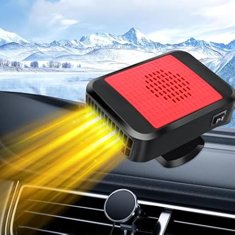 Car Heater,12V 200W Portable Car Heater Defroster Fans, 2 in 1 Heating & Cooling Fast Heating Defrost Defogger with Plug in Cigarette Lighter, Window Defroster for Car, SUV, Jeeps, Trucks (red) Cover