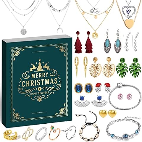 MOVINPE Jewelry Advent Calendar for Women 2022 Christmas, Fashion Bracelet Necklace Earring Rings, 24 Days Countdown to Holiday, Xmas Surprise Gift for Wife Mom Daughter Adult Girls Cover