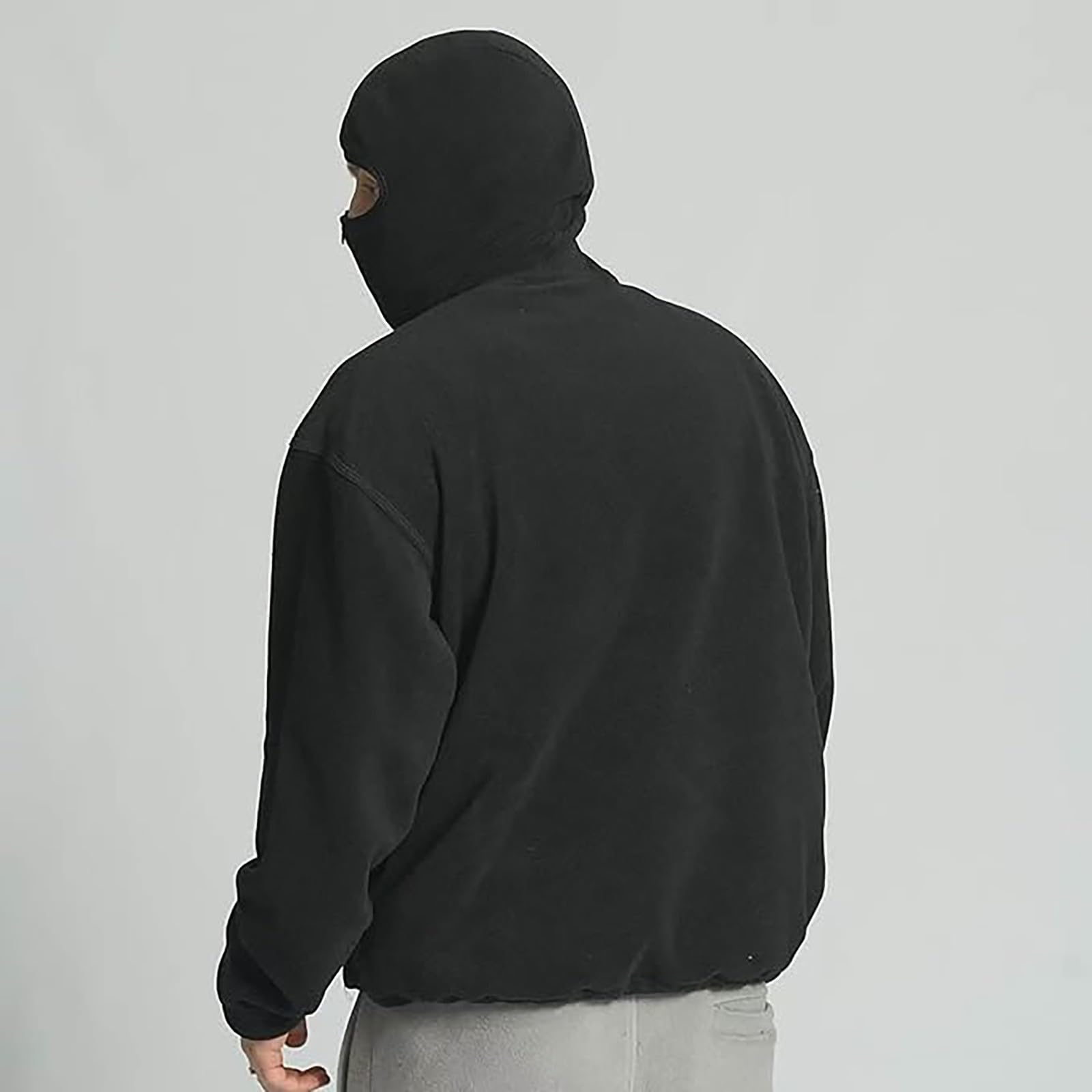 Balaclava Felpa con cappuccio da uomo con collo alto, Hip Hop, in pile, felpa con cappuccio, oversize, tinta unita, hood urbano, antivento, calda felpa in pile giapponese