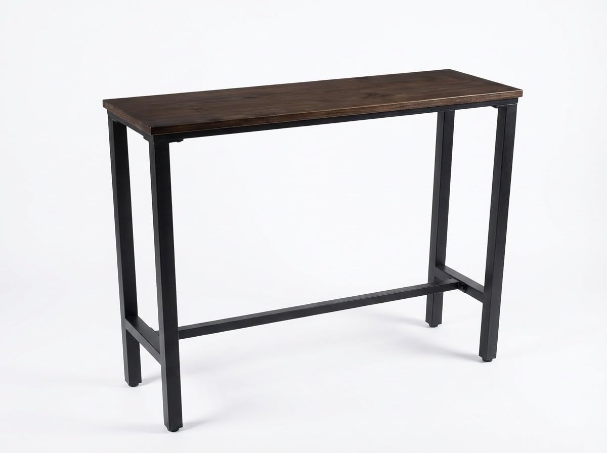 Table haute de bar, cuisine, petit déjeuner, bar, pub, salle à manger, bureau de 2 cm d'épaisseur, cadre en métal massif, capacité de 150 kg, couleur châtaigne, parfaite pour la maison, la salle à