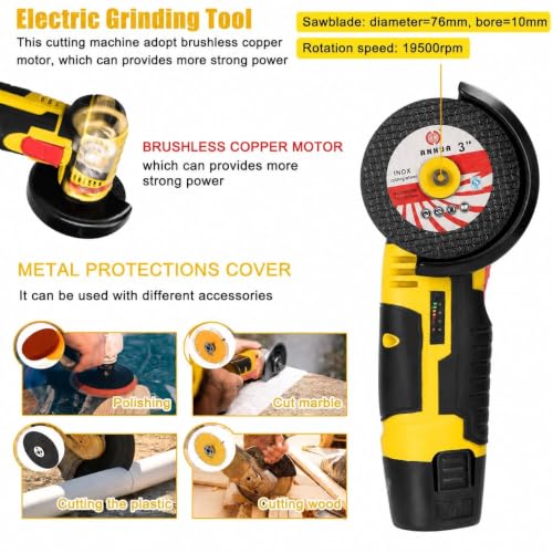 Image of Cordless Mini Angle Grinder Machine with Rechargeable Battery | Portable Electric Grinder for Metal, Tile, Wood Polishing & Cutting with Spindle Lock and Toggle Switch-Handle Exterior Scratch Free