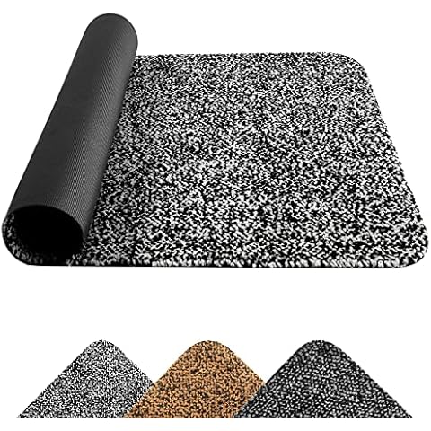 Mibao Dirt Trapper Mat, Door Mat Indoor & Door Mat Outdoor, 40x60 Cm, Durable Non Slip Rubber Backed Mats, Front Door Mat, Non Slip Doormat, Washable Indoor Mats, Grey Black Cover