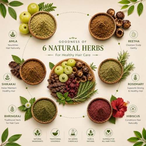 Image of Amla Reetha Shikakai Bhringraj Hibiscus Rosemary Original Powder Combo - 300g (50g x 6 Pack) | A Complete Natural Ayurvedic Powder Combo for Hair Growth, Hairfall Control & Damaged Repair