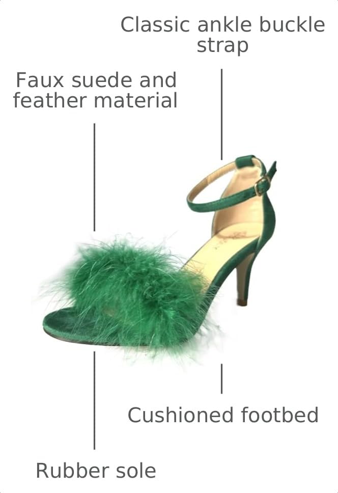 Image of MMJULY Women's Open Toe Ankle Strap Fluffy Feather Stiletto High Heel Dress Sandal