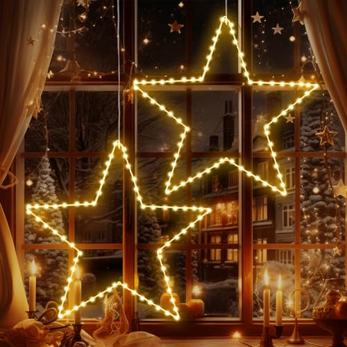 Marchpower Christmas Window Star Silhouette Lights, 19inch 70LED 2 Pack