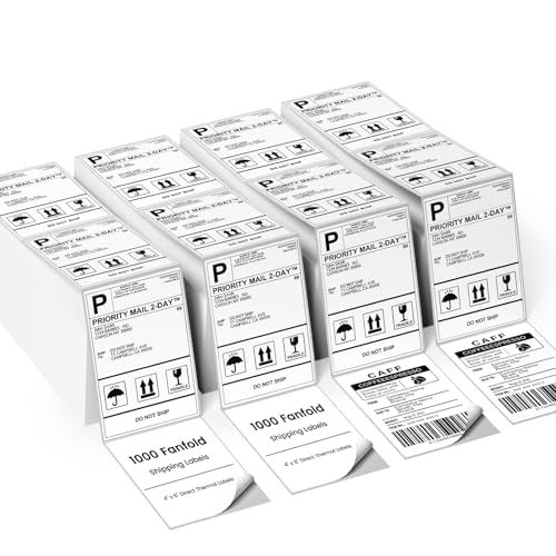 4000 pcs 4"x6" Direct Thermal Shipping Labels,Compatible with Nelko,MUNBYN,Zebra,Rollo, JADENS,LabelRange,iDPRT,PEDOOLO,Adhesive Fanfold Mailing Postage Label Paper, for Amazon UPS FedEx Shopify