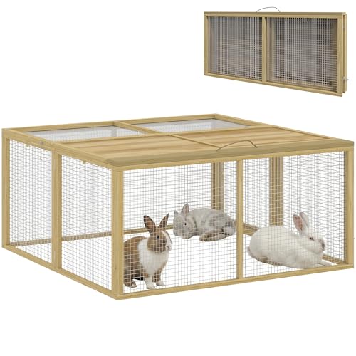 PawHut Enclos Lapin Extérieur Pliable avec Toit Ouvrant Total - Cage Lapin Intérieur Bois Robuste avec Poignée - Parc Lapin 1,44㎡ pour 2-3 Cochons d'Inde...
