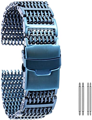 Bracelet de montre en acier inoxydable bleu 22mm de qualité premium avec fermoir de sécurité