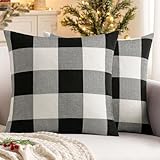 MIULEE Pack of 2, Classic Retro Checkers Plaids Cotton Linen Soft Soild Decorative Square Throw Pillow Covers Home Decor Design Set Cushion Case for Sofa Bedroom Car 18 x 18 Inch 45 x 45 cm