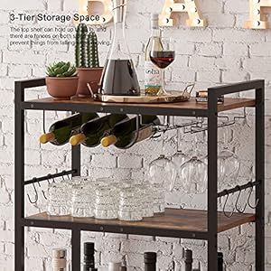 Tutotak bar cart serving cart for home microwave cart drink cart mobile kitchen shelf with wine rack and glass holder rolling beverage cart bc01bb030  urban country home decor