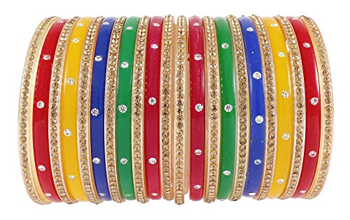 Image of NMII Acrylic (Plastic) with Zircon Gemstone Studded worked Glossy Finished Bangle Set For Women and Girls