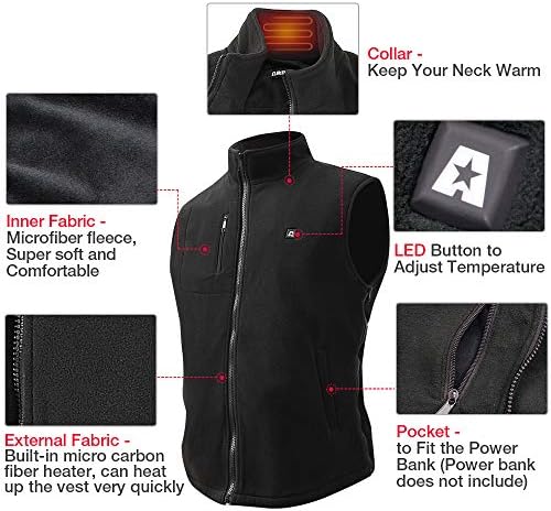 ARRIS Heated Vest Size Adjustable 7.4V Battery Electric Warm Vest for Hiking