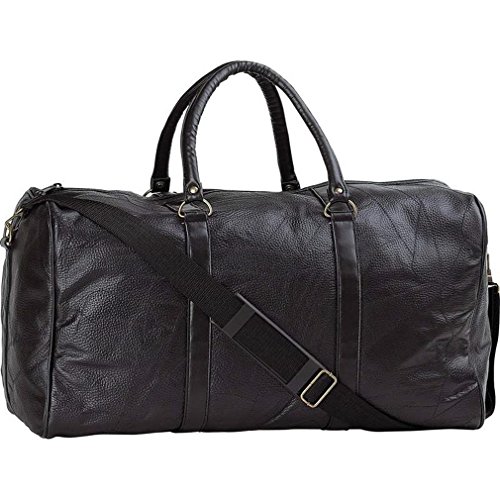 Embassy Black 21" Hand-sewn Pebble Grain Genuine Leather Duffle