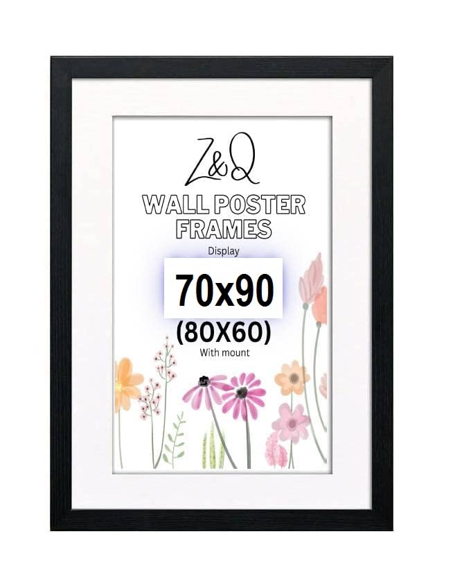 Z&Q Black Picture Frame with White Mount 70x90cm (80x60cm) Print Wall Poster Frame - Portrait and Horizontal Wall Hooks Photo Frame for Display Pictures-Jigsaw Puzzle-Art Work