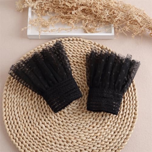 Image of Wrist Cuffs for Women, Ruffled Fake Sleeves Elastic Detachable Arm Cuffs for Sweater Blouse Coat