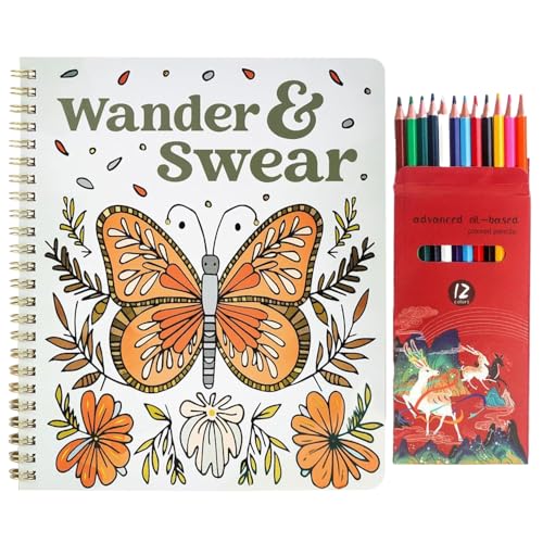 XFSRG Libro da Colorare con 8 Matite Acquerello e Bellissimi Disegni di Fiori e Farfalle per Rilassarsi e Ridurre lo Stress Regalo Perfetto per Donne e Anime Creative (Farfalla)