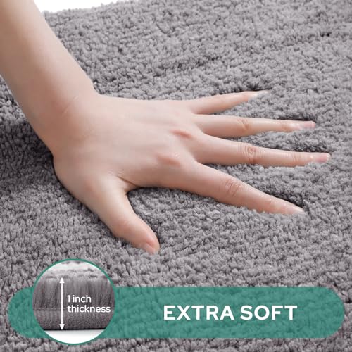 HOMEIDEAS Bathroom Rug, Soft and Water Absorbent Bath Mat, Non-Slip Fluffy Plush Microfiber Carpet for Tub and Shower (Grey and White, 20x32) — view 3