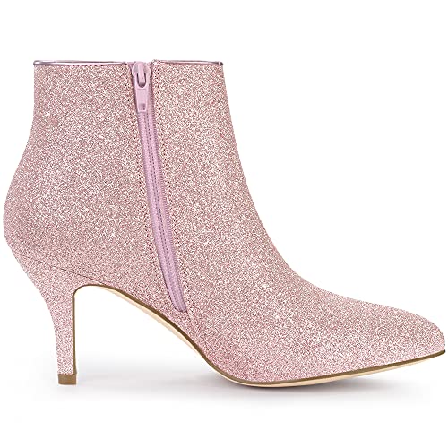 Allegra K Allegra K Women's Glitter Pointed Toe Stiletto Heel Ankle Light Pink Boots 8 M US