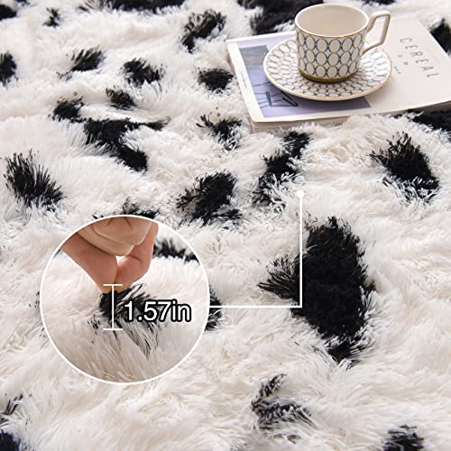 A Nice Night Shaggy Fluffy Faux Fur,Milk Cow Printed Area Rug,Soft, Carpet Rugs For Nursery Rug, Bedroom, Living Room, Luxury Bed Side Plush Carpets, Rectangle (White Black, 4' X 6') #TOP6