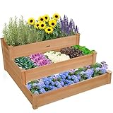 ZSYWODFO 3-Tier Raised Garden Bed with Fabric Liner, Wood Elevated Planter Box with Dovetail Joint Design, 3 Dividable Bed Kit for Vegetables/Herbs/Flowers, Outdoor Gardening for Patio, Lawn, Balcony