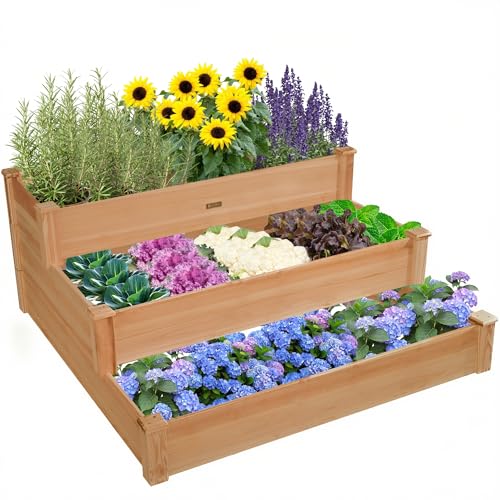 ZSYWODFO 3-Tier Raised Garden Bed with Fabric Liner, Wood Elevated