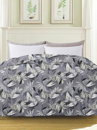 Image of HOMEKART 220 GSM Reversible Microfiber AC Comforter for King Size Bed | 3-Layer Quilted All-Season Duvet for Mild Winter | Soft & Breathable (220 x 240 cm, Floral, Grey & Black)