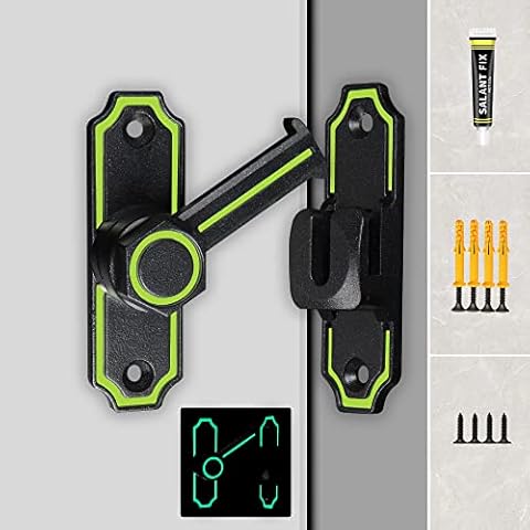 90°/180° Degree Barn Door Lock and Latches Hardware,Heavy Duty Gate Latches,Safety Door Bolt Latch Lock (Black,Luminous) Cover