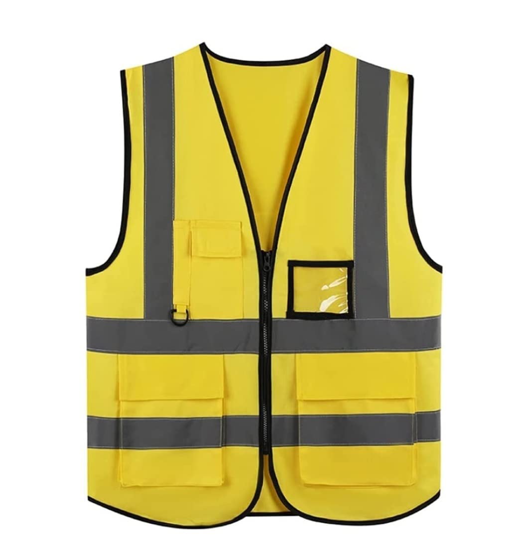 Chaleco de alta visibilidad， Chaleco de seguridad reflectante de alta visibilidad, chaleco reflectante de visibilidad con bolsillos y chaleco de trabajo de construcción con cremallera for hombres y mu