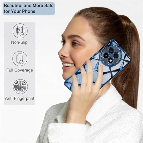 Image of VONZEE Gradient Glitter Case for One Plus 13R, Luxury Electroplated 3D Cube, Diamond Bling Shiny Soft TPU Clear Shockproof Women Girls Protective Oneplus 13R Phone Cover (Blue)