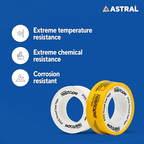 Image of RESITAPE Astral PTFE Tape, Yellow | 8 mtr x 12 mm | Pack of 10 |High Performance Teflon Tape | Thread Sealing | Extreme Temperature & Chemical Resistance | Corrosion Resistant