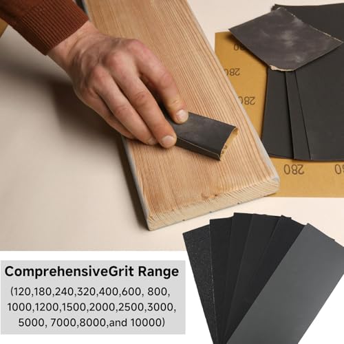 45 Stück Schleifpapier Set 80-3000 Körnung, Nassschleifpapier & Sandpapier für Auto Metall Holz Lack Wände Glas, Schmirgelpapier Set Fein zum Nass- & Trockenschleifen