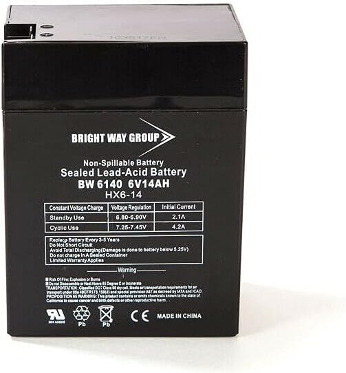 Bright Way Replacement Battery for SP6-14 SigmasTek Genuine SLA Battery 6V 14AH F1/F2