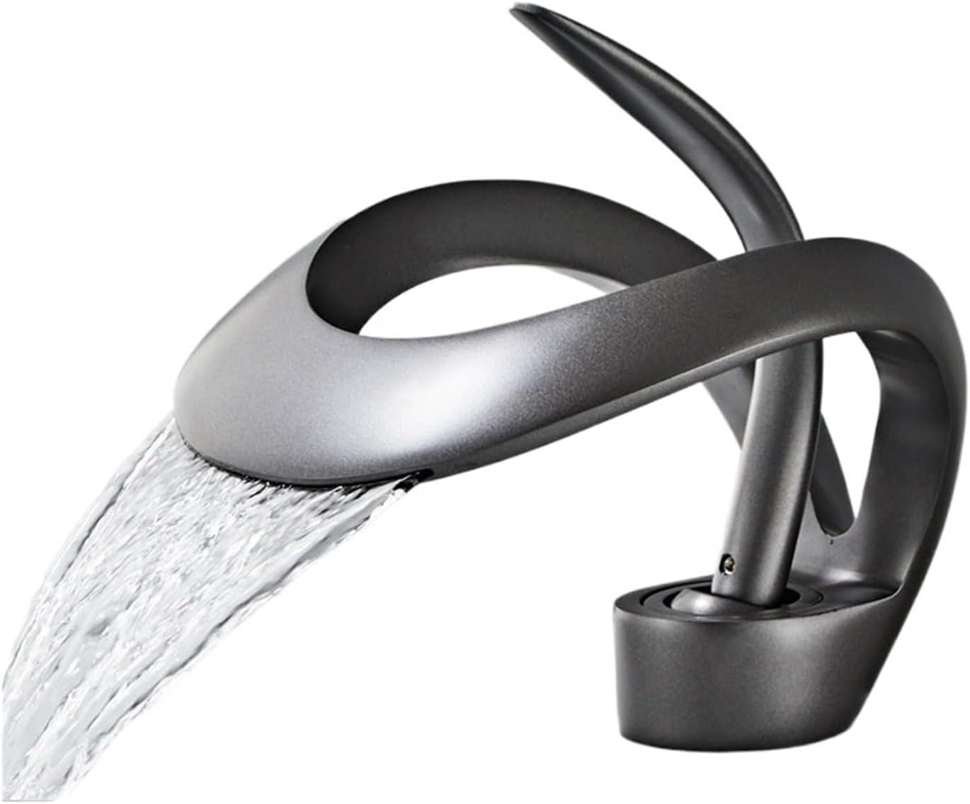 HCFYAUIS Modern Waterfall Bathroom Faucet with Single Handle Dark Grey Basin Vanity Sink Tap for Home