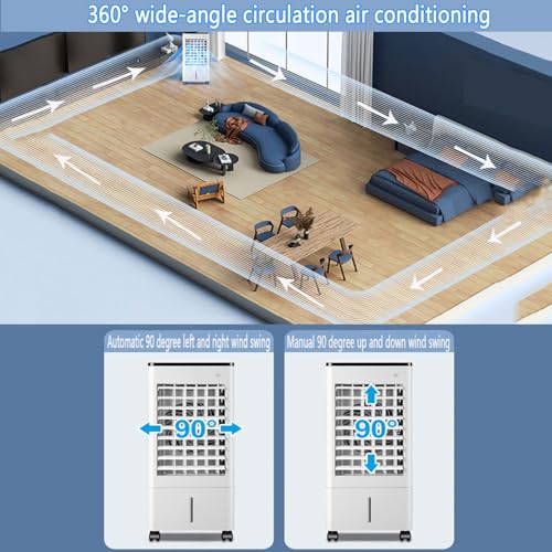 Raffreddatore d'aria evaporativo portatile, capacità 9L, telecomando, 3 impostazioni di velocità, ventola oscillante, ad alta efficienza energetica per casa, ufficio, camera da letto, funzionamento