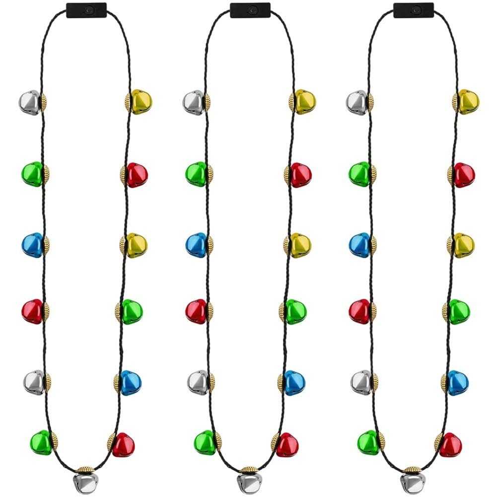 Baokuan As Shown Christmas Light Necklace, 3Pcs Light Up Bells Christmas Necklace, Glowing Xmas Necklaces With Ringing Bells, Light Accessories Gifts Bulk For Ugly Sweater New Years Eve