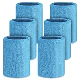 Wettarn 6 Pcs 4 Inch Neon Blue Cotton Blend Wristbands for Sports and Fitness Enthusiasts - Football, Basketball, Tennis, Hiking, Cycling, Running