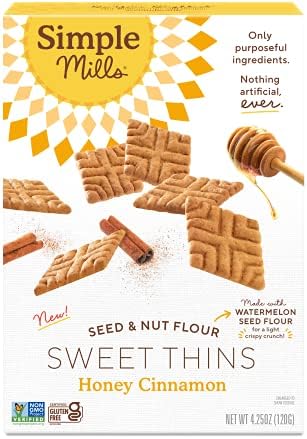 Simple Mills Sweet Thins Cookies, Seed and Nut Flour, Honey Cinnamon - Gluten Free, Paleo Friendly, Healthy Snacks, 4.25 Ounce (Pack of 1)