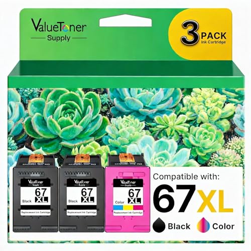67XL Cartridges Black and Color (3-Pack) for HP Ink 67 67XL for Printers Deskjet 2700e 2755e 2732 2752 2752e Deskjet 4155 4155e 4152e 4100 Envy 6000 6055e 6400 6055 6455 6455e 6458, 2 Black, 1 Color