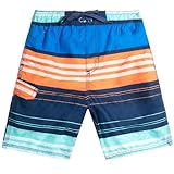 Kanu Surf Big Boys' Halo Stripe Swim Trunk, Navy/Orange, Large (14/16)