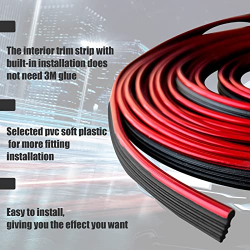 Car Interior Trim Strips, 33Ft Car Decoration Door Dashboard, Universal Electroplating Design Cinterior Trim Accessories With Installing Tool (Red) #TOP2