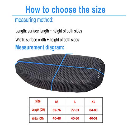 Motorrad Sitzbezug Universal Rutschfest Wasserdicht für Roller 3D Atmungsaktive WäRmedäMmung Mesh Pad Schwarz, XL