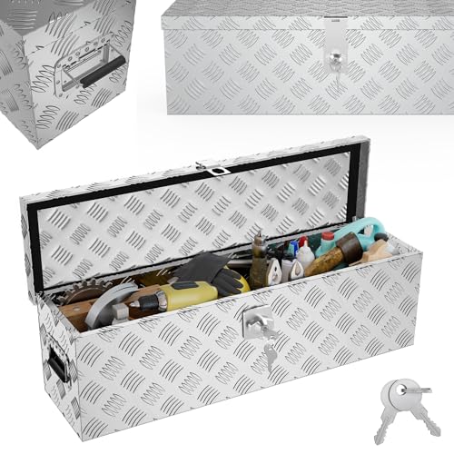 YRHome 38L Aluminium WerkzeugkisteAlubox Aluminiumkiste Transportbox Deichselbox Für PKW Anhänger Mit Verriegelungssystem Sicherheitsgriffe 2...