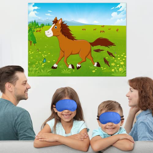 Morcheiong Pin The Tail on The Horse Partyspiel mit 48 Schwänzen, Western Farm Geburtstagsparty, Gastgeschenke, Zubehör Dekorationen für Kinder